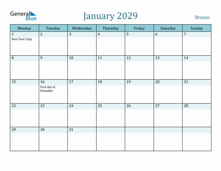 January 2029 Calendar with Holidays