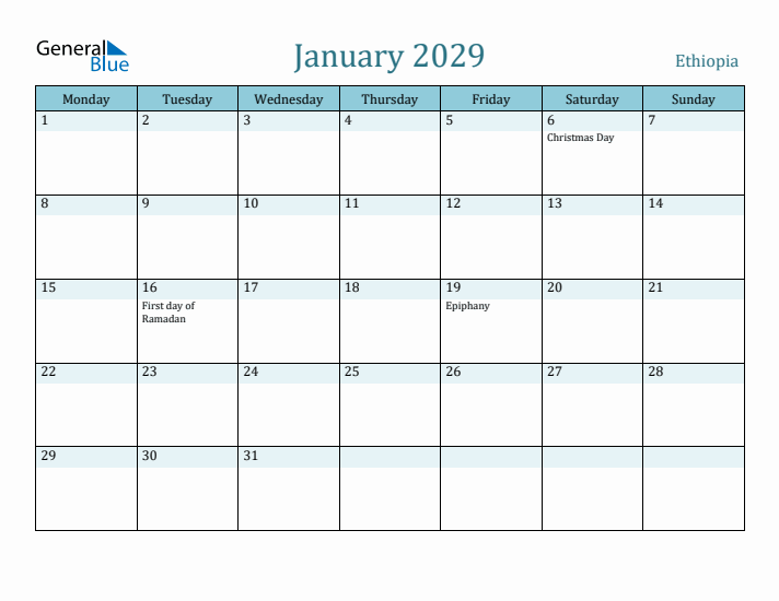 January 2029 Calendar with Holidays