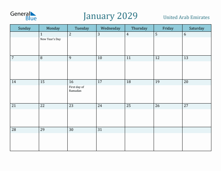 January 2029 Calendar with Holidays