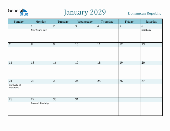 January 2029 Calendar with Holidays