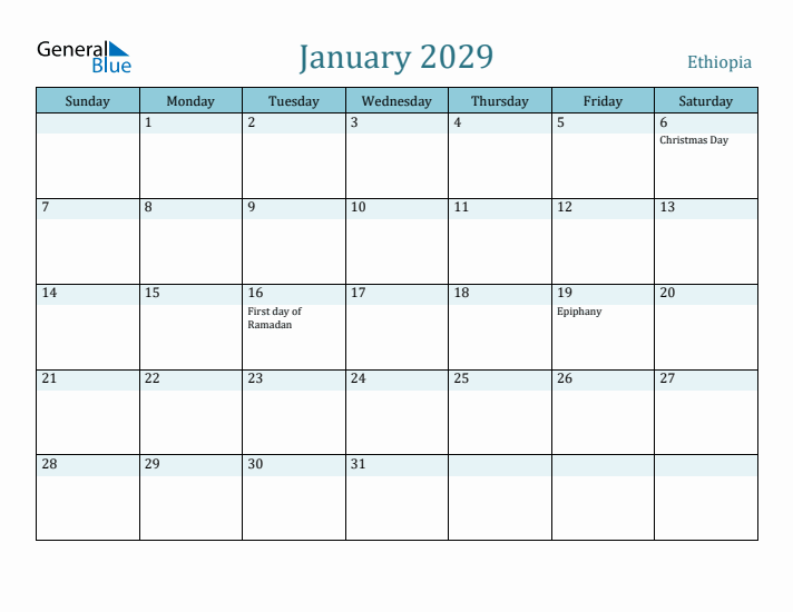 January 2029 Calendar with Holidays