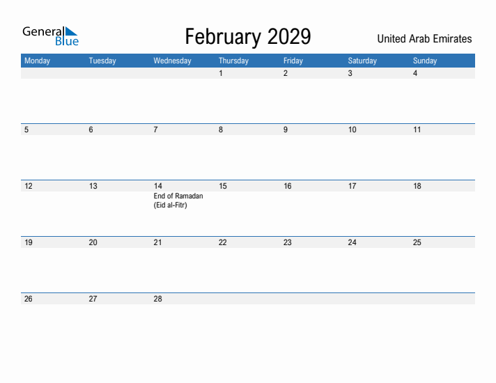 Fillable February 2029 Calendar