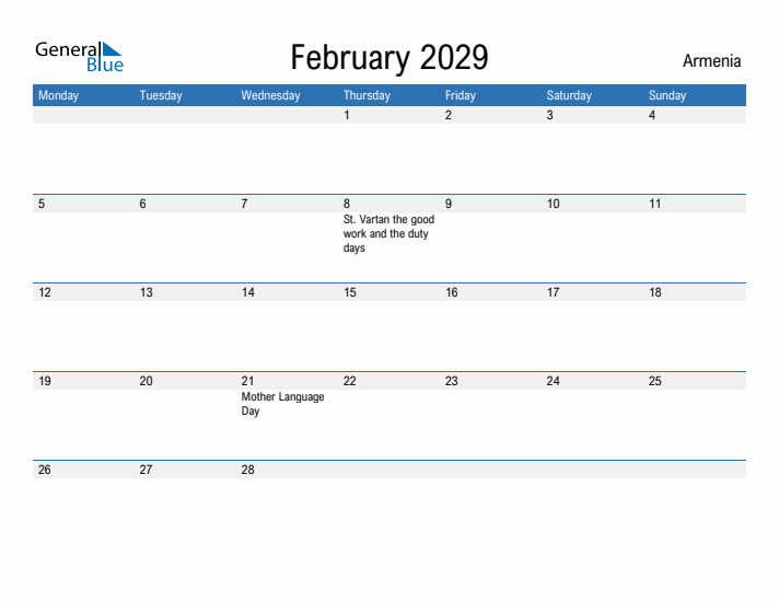 Fillable February 2029 Calendar