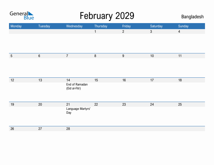 Fillable February 2029 Calendar