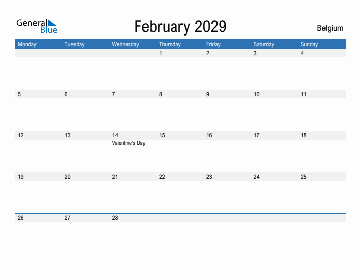 Fillable February 2029 Calendar