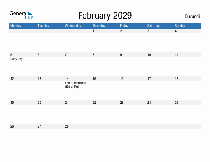 Fillable February 2029 Calendar