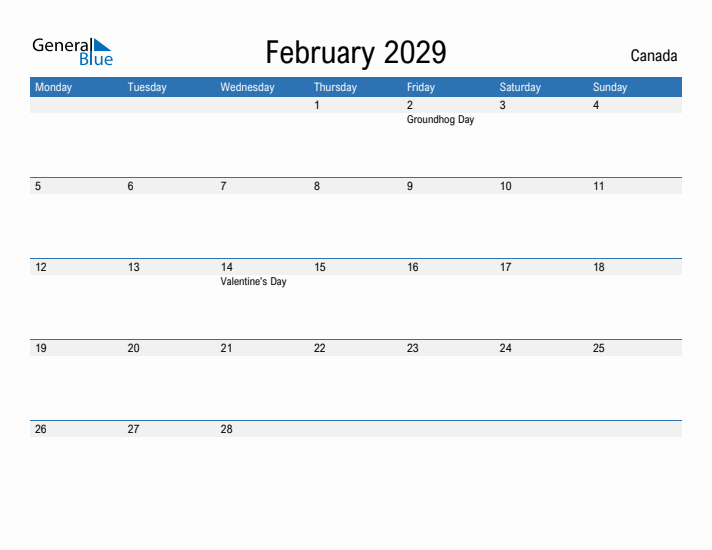 Fillable February 2029 Calendar