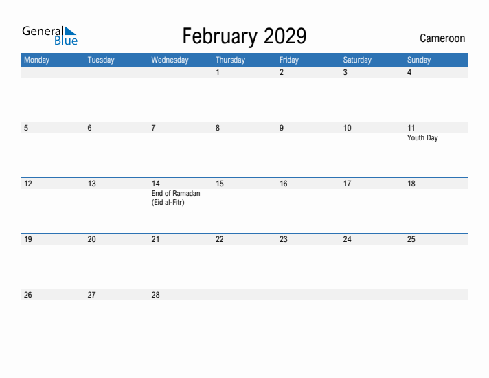 Fillable February 2029 Calendar