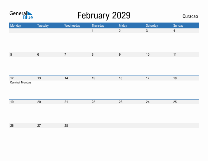 Fillable February 2029 Calendar