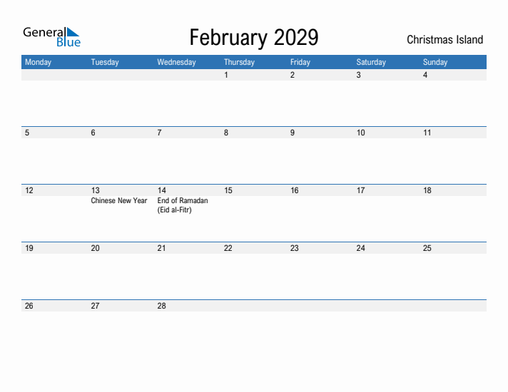 Fillable February 2029 Calendar