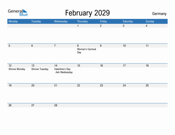 Fillable February 2029 Calendar