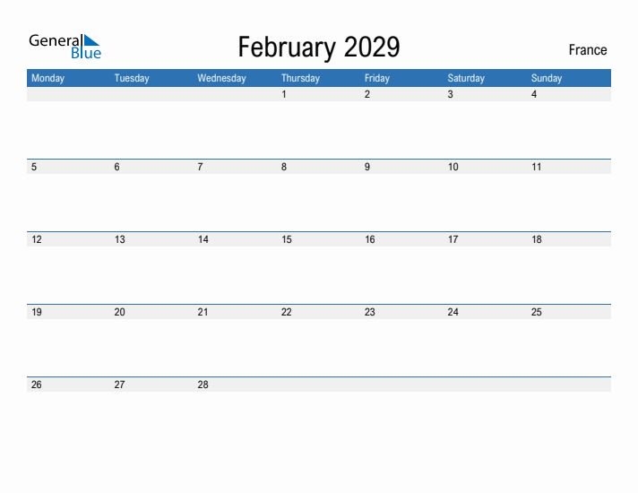 Fillable February 2029 Calendar