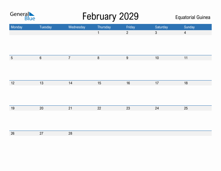 Fillable February 2029 Calendar