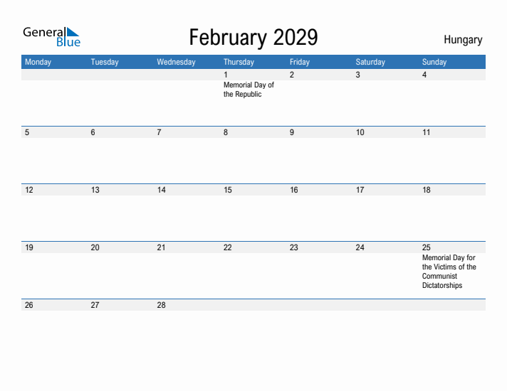 Fillable February 2029 Calendar