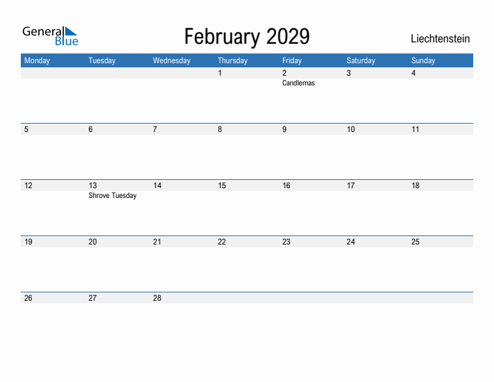 Fillable February 2029 Calendar