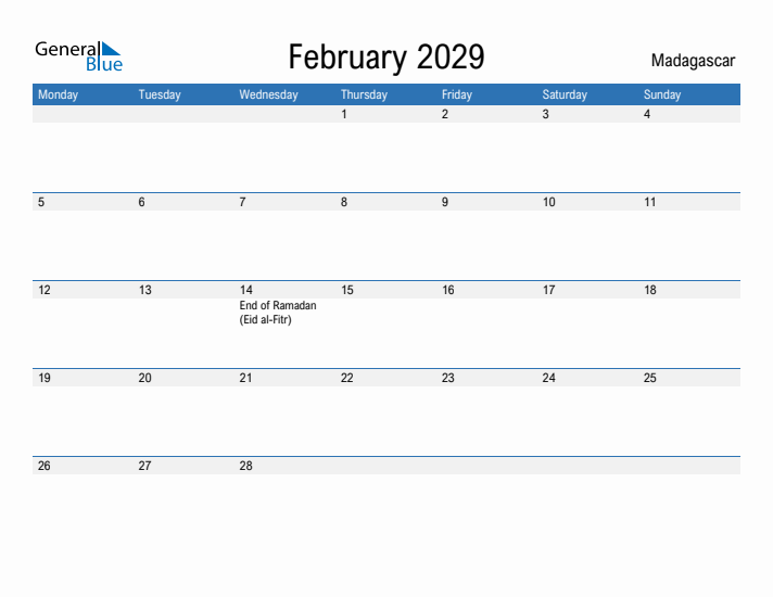 Fillable February 2029 Calendar