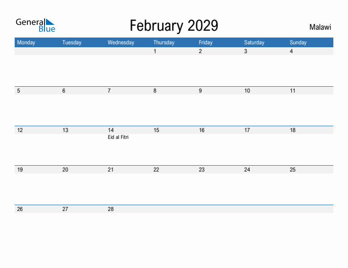 Fillable February 2029 Calendar