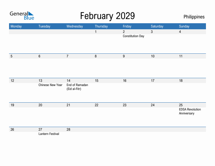 Fillable February 2029 Calendar