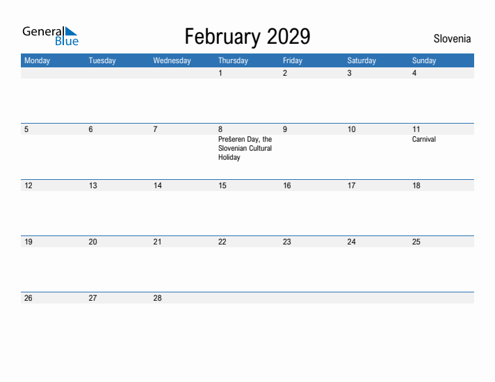 Fillable February 2029 Calendar