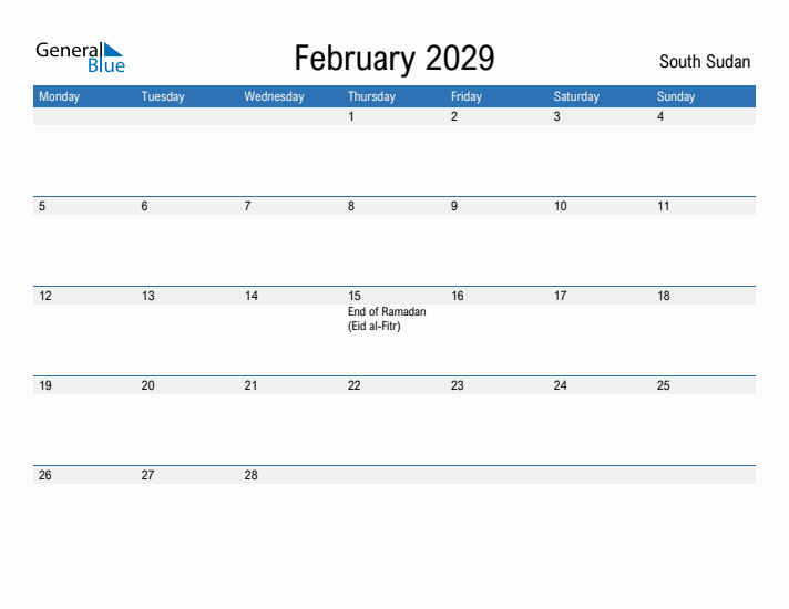 Fillable February 2029 Calendar