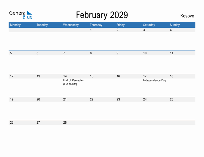 Fillable February 2029 Calendar