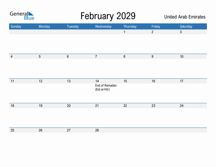 Fillable February 2029 Calendar