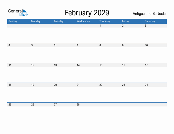 Fillable February 2029 Calendar