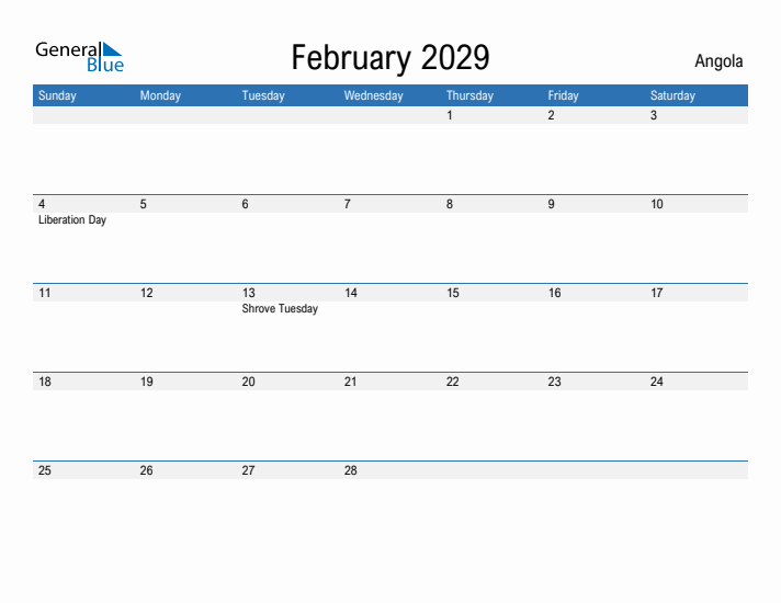 Fillable February 2029 Calendar