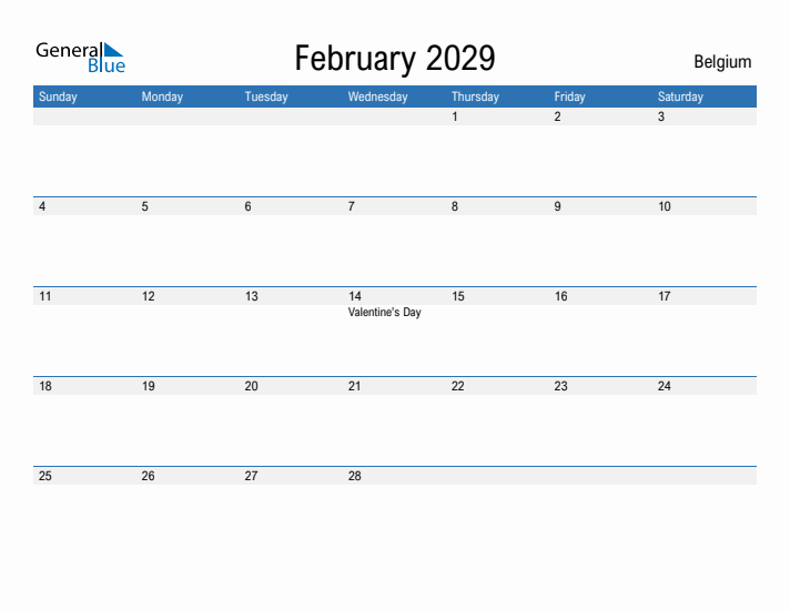 Fillable February 2029 Calendar