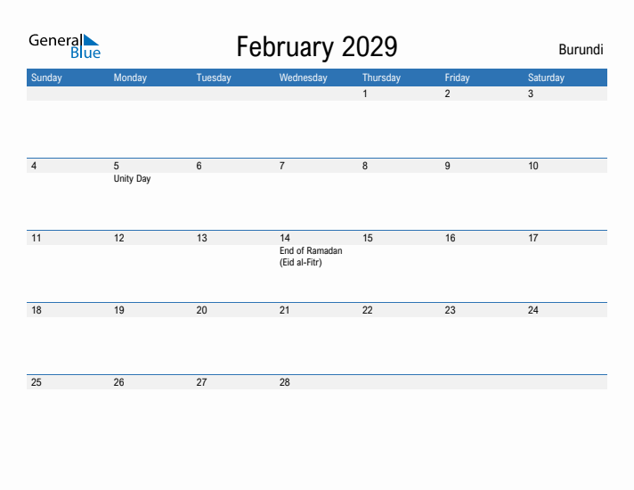 Fillable February 2029 Calendar