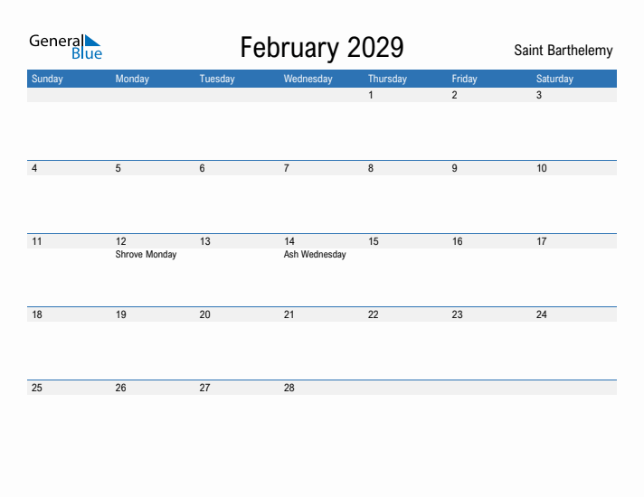 Fillable February 2029 Calendar