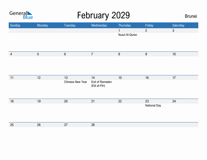 Fillable February 2029 Calendar