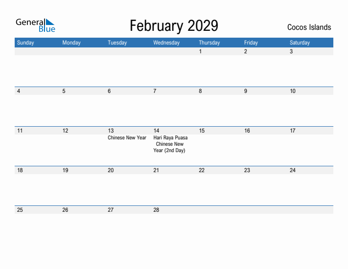 Fillable February 2029 Calendar