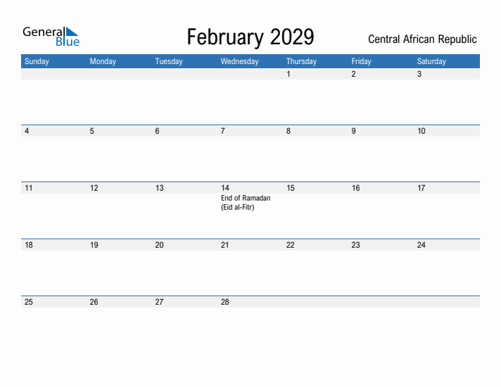 Fillable February 2029 Calendar