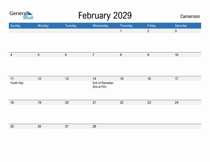 Fillable February 2029 Calendar