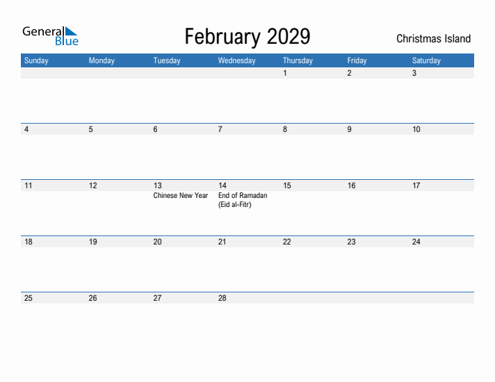 Fillable February 2029 Calendar