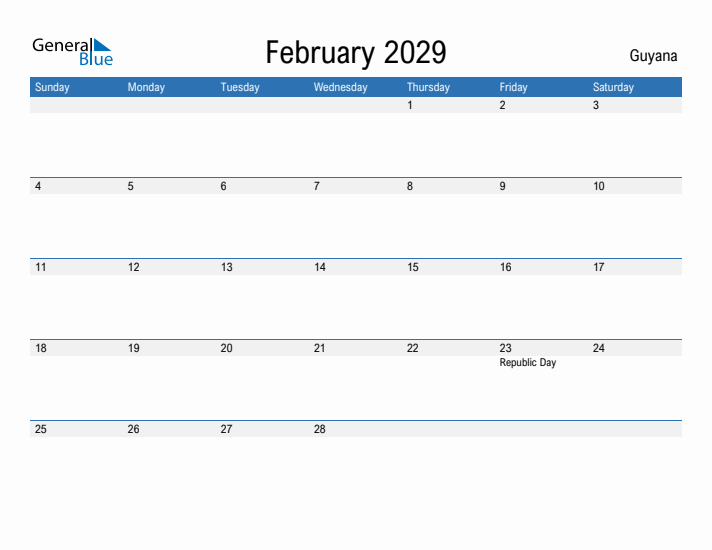 Fillable February 2029 Calendar