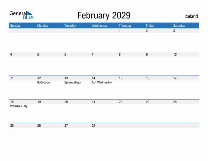 Fillable February 2029 Calendar