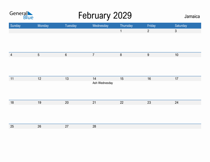 Fillable February 2029 Calendar