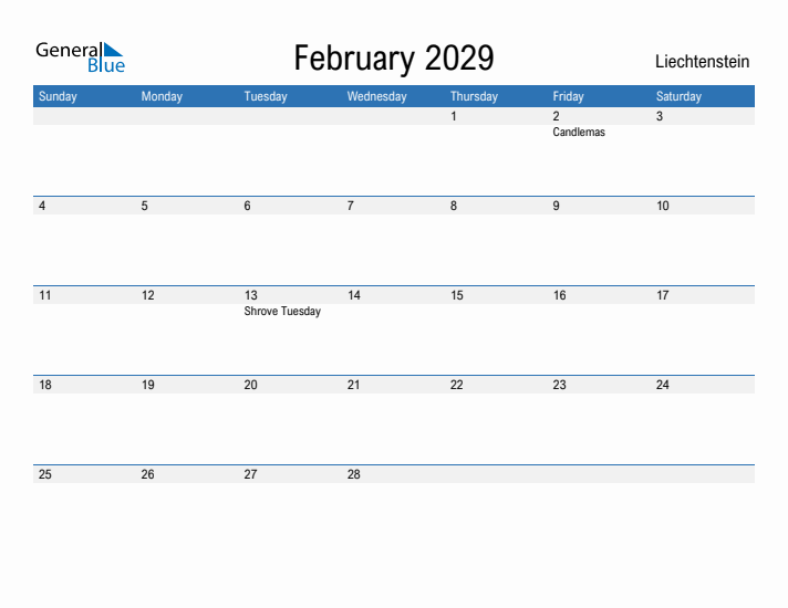 Fillable February 2029 Calendar