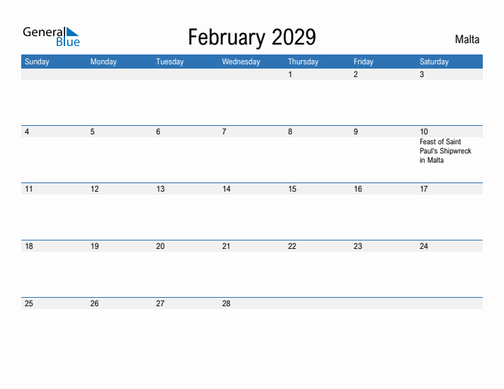 Fillable February 2029 Calendar