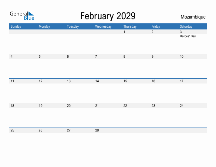 Fillable February 2029 Calendar