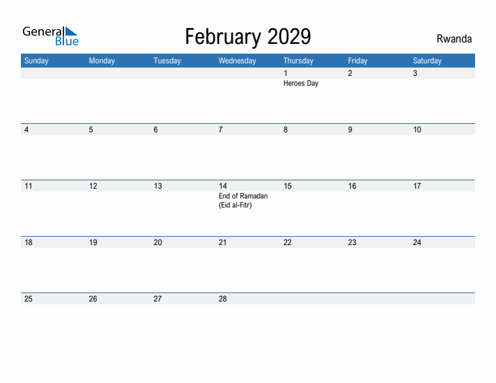 Fillable February 2029 Calendar