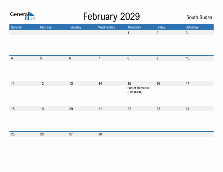 Fillable February 2029 Calendar