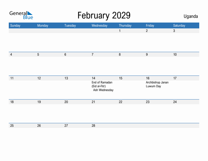 Fillable February 2029 Calendar