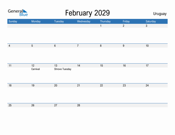 Fillable February 2029 Calendar