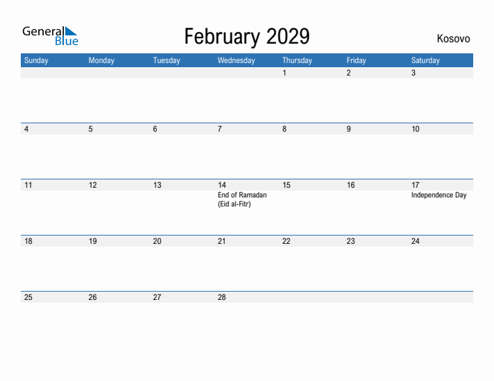 Fillable February 2029 Calendar