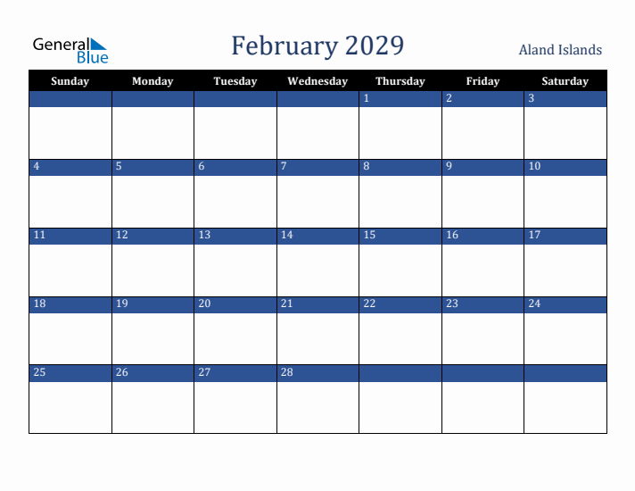 February 2029 Aland Islands Calendar (Sunday Start)