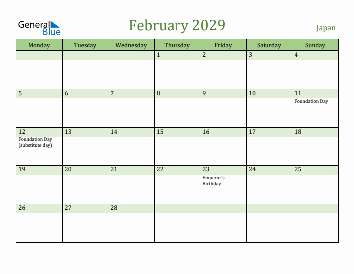 February 2029 Calendar with Japan Holidays