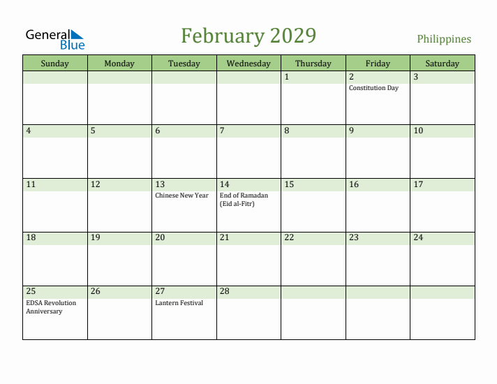 February 2029 Calendar with Philippines Holidays